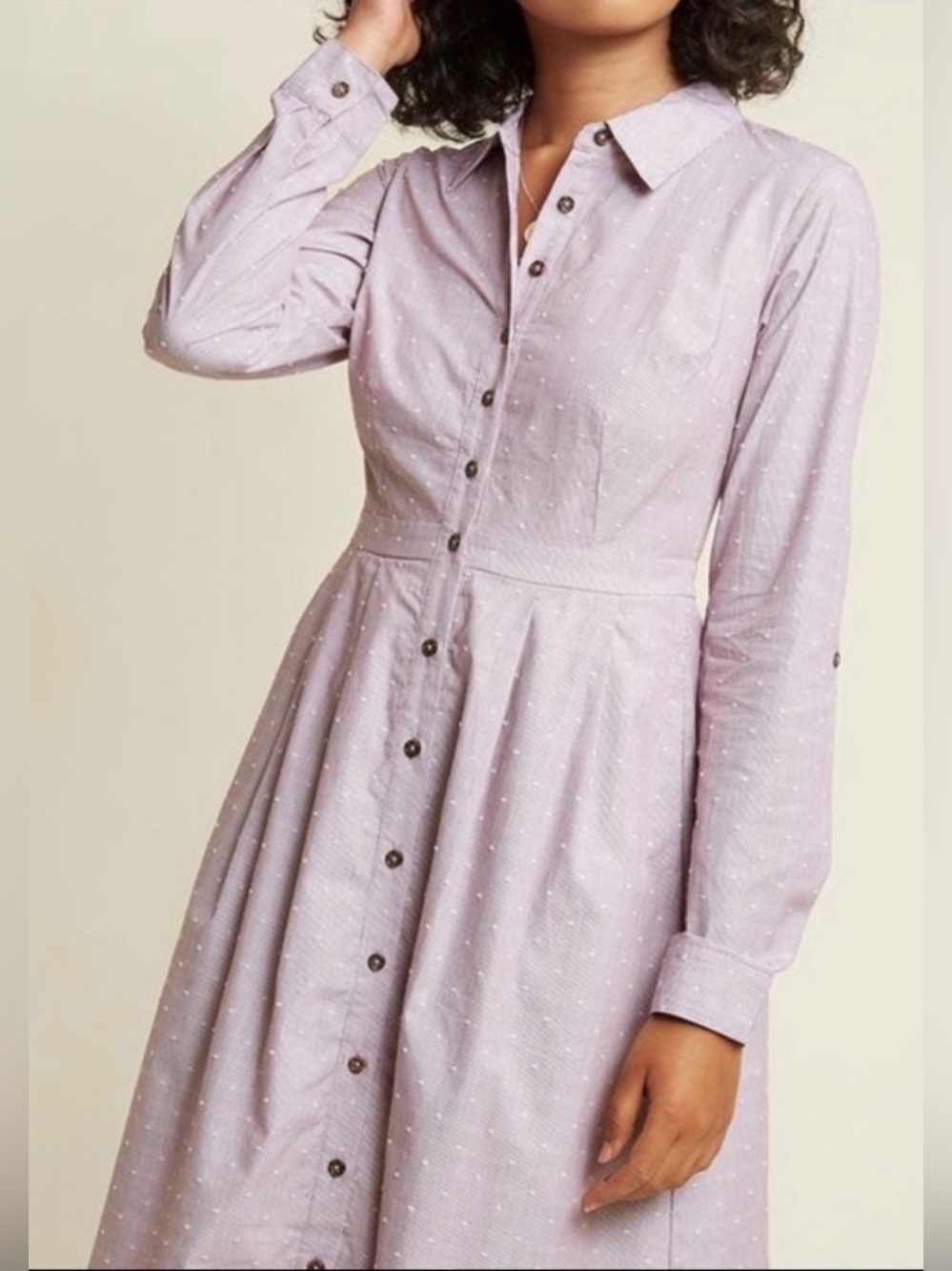 ModCloth Dusty Mauve Button-Front Long Sleeve Collared Shirt Dress